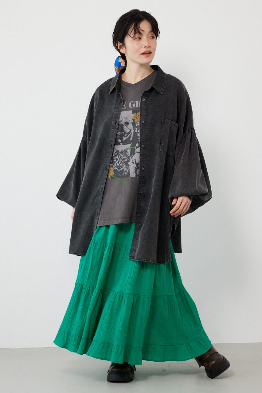 ボリュームスリーブフレアデニムシャツ BLK FREE