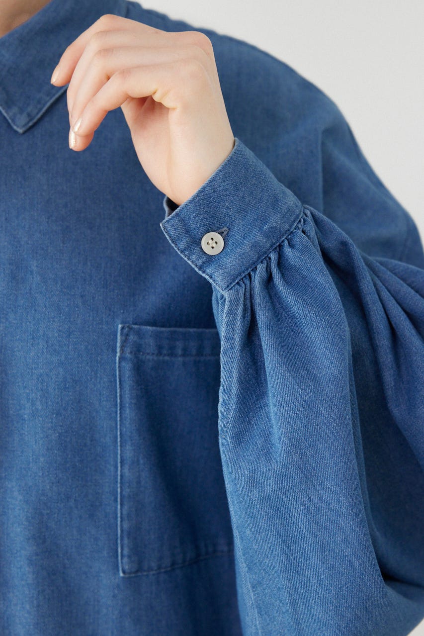 ボリュームスリーブフレアデニムシャツ BLU FREE