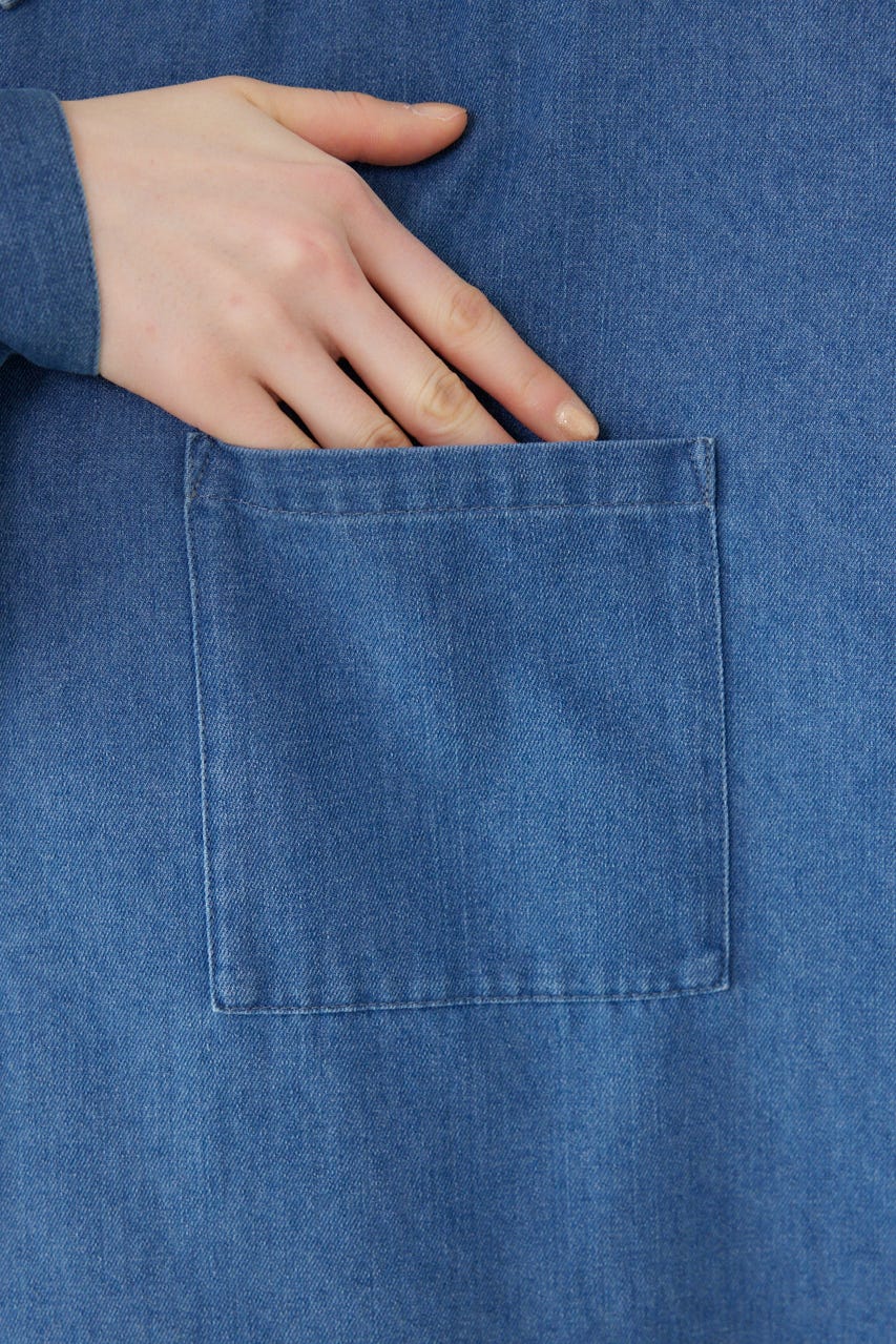 ボリュームスリーブフレアデニムシャツ BLU FREE