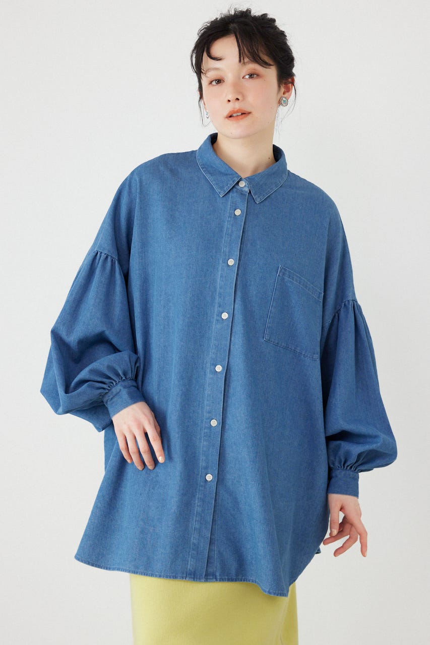 ボリュームスリーブフレアデニムシャツ BLU FREE