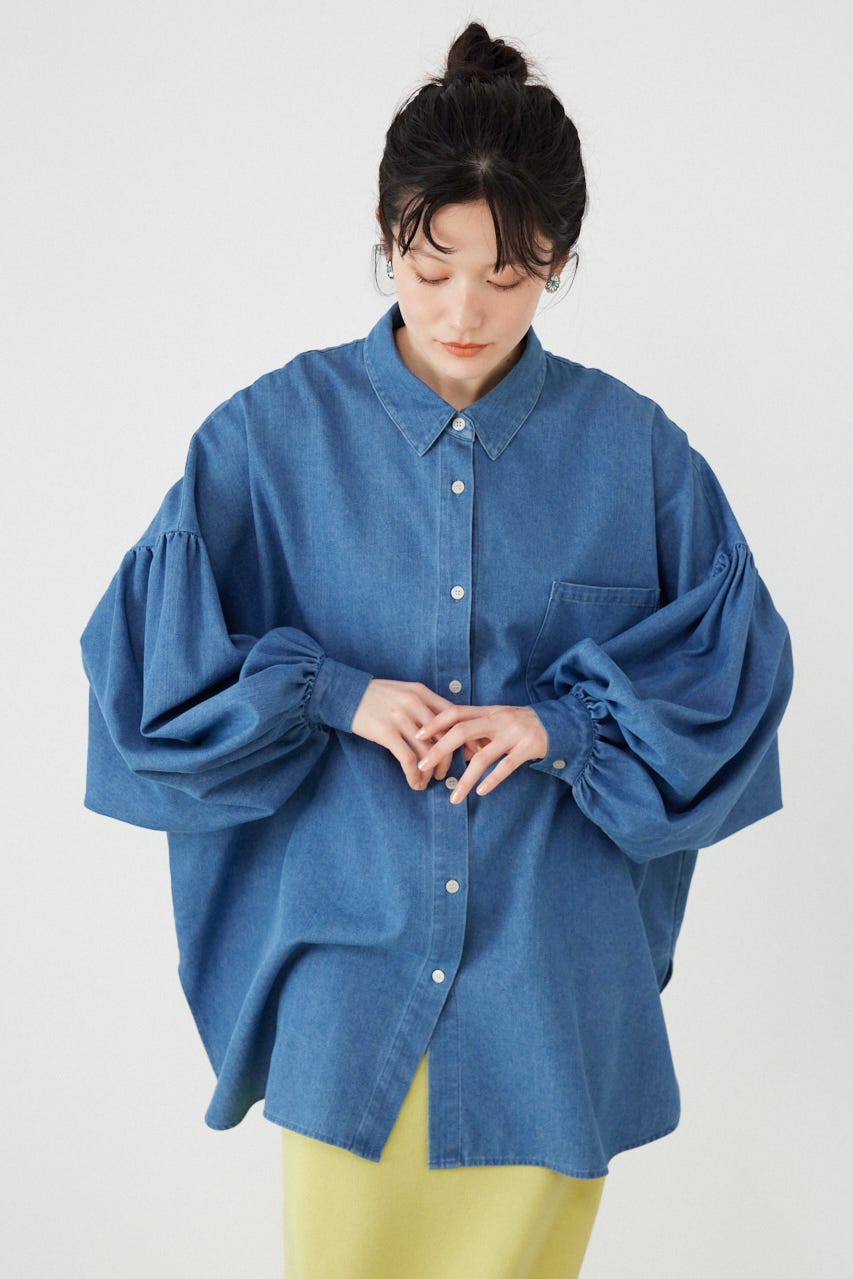 ボリュームスリーブフレアデニムシャツ BLU FREE