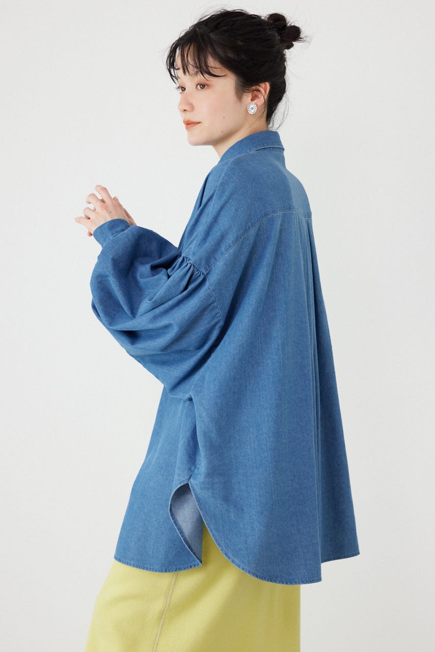 ボリュームスリーブフレアデニムシャツ BLU FREE