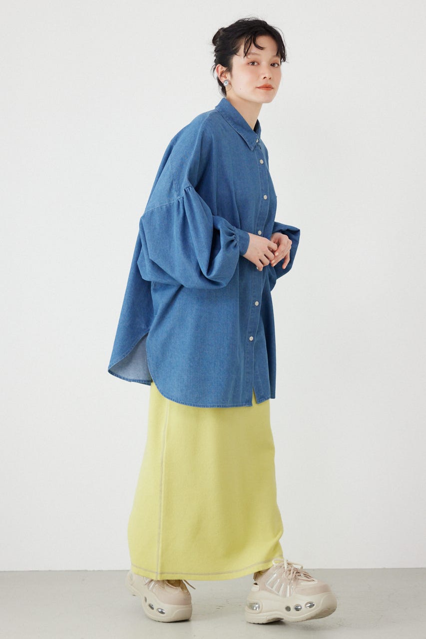 ボリュームスリーブフレアデニムシャツ BLU FREE