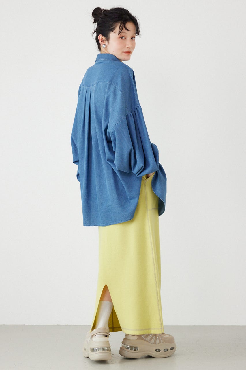 ボリュームスリーブフレアデニムシャツ BLU FREE