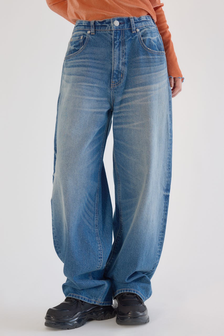 ワイド ルーズデニム BLU S