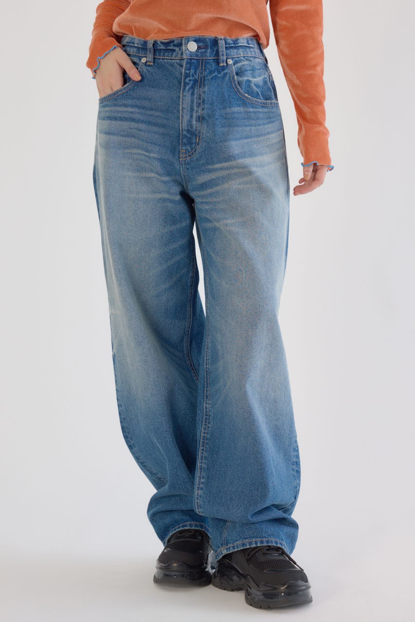 ワイド ルーズデニム BLU S