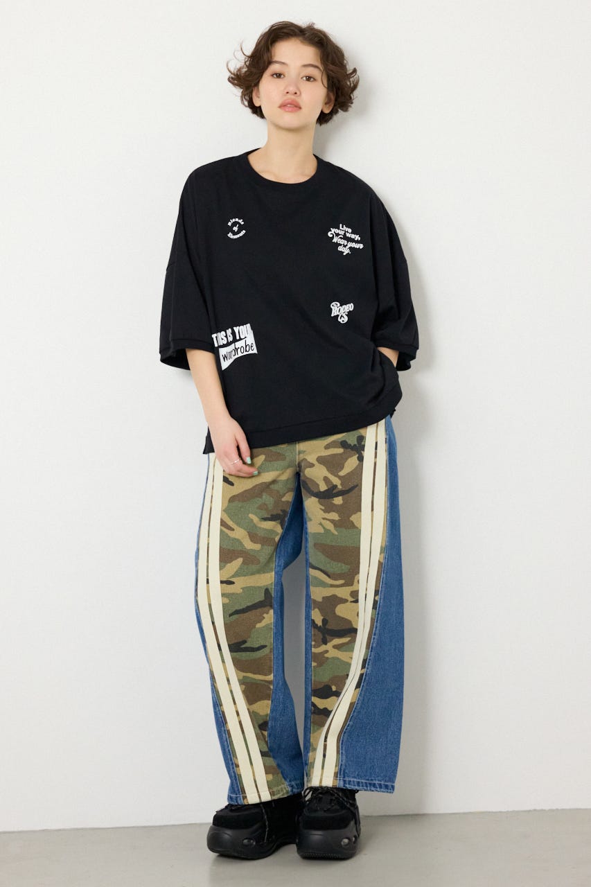 【SS先行アイテム】アソートパターン切り替えラインデニム 迷彩 M
