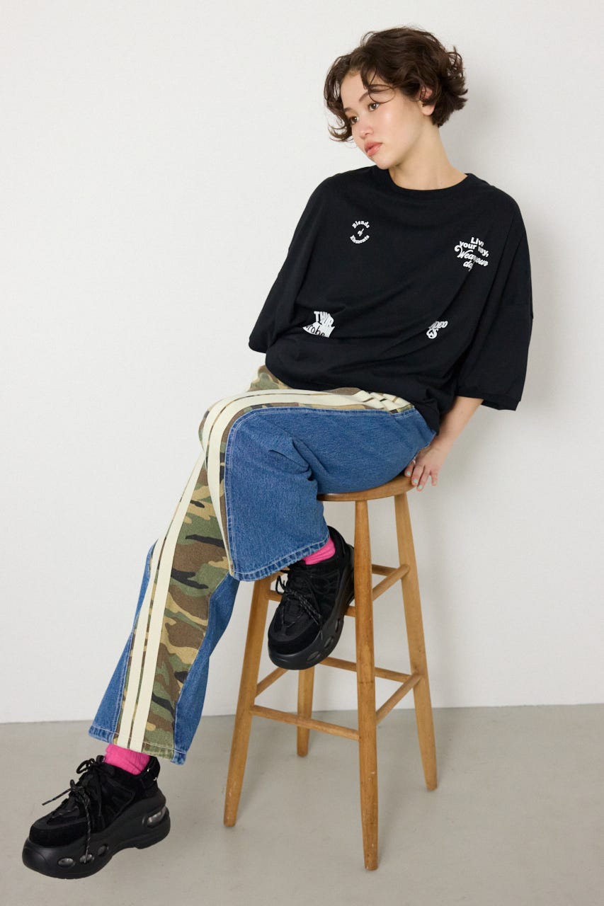 【SS先行アイテム】アソートパターン切り替えラインデニム 迷彩 M