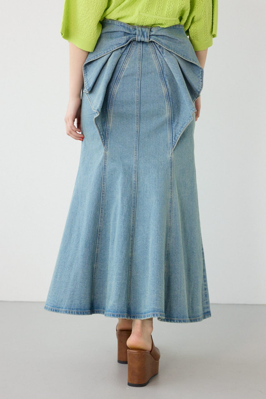ビッグリボンマーメイドデニムスカート BLU S