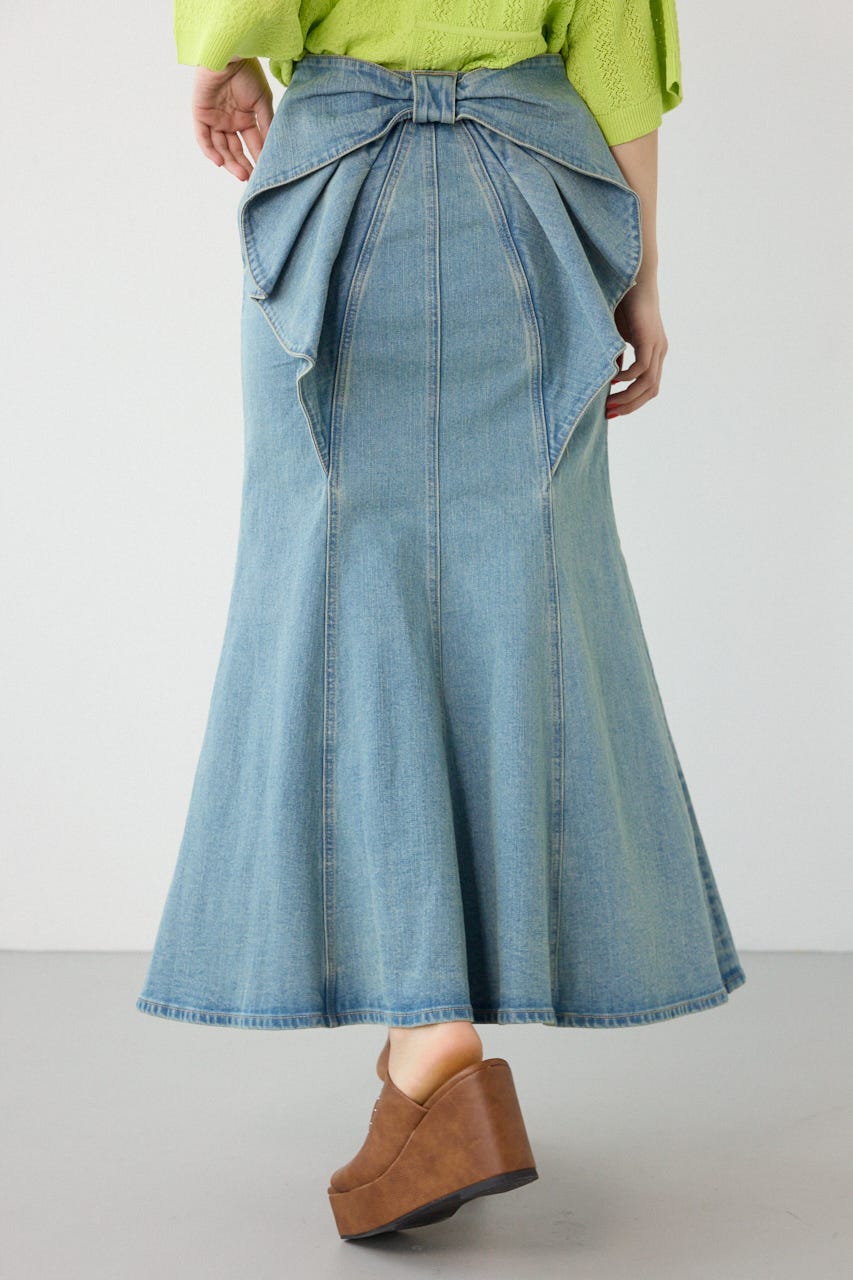 ビッグリボンマーメイドデニムスカート BLU S