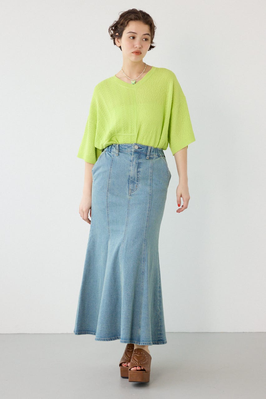 ビッグリボンマーメイドデニムスカート BLU S