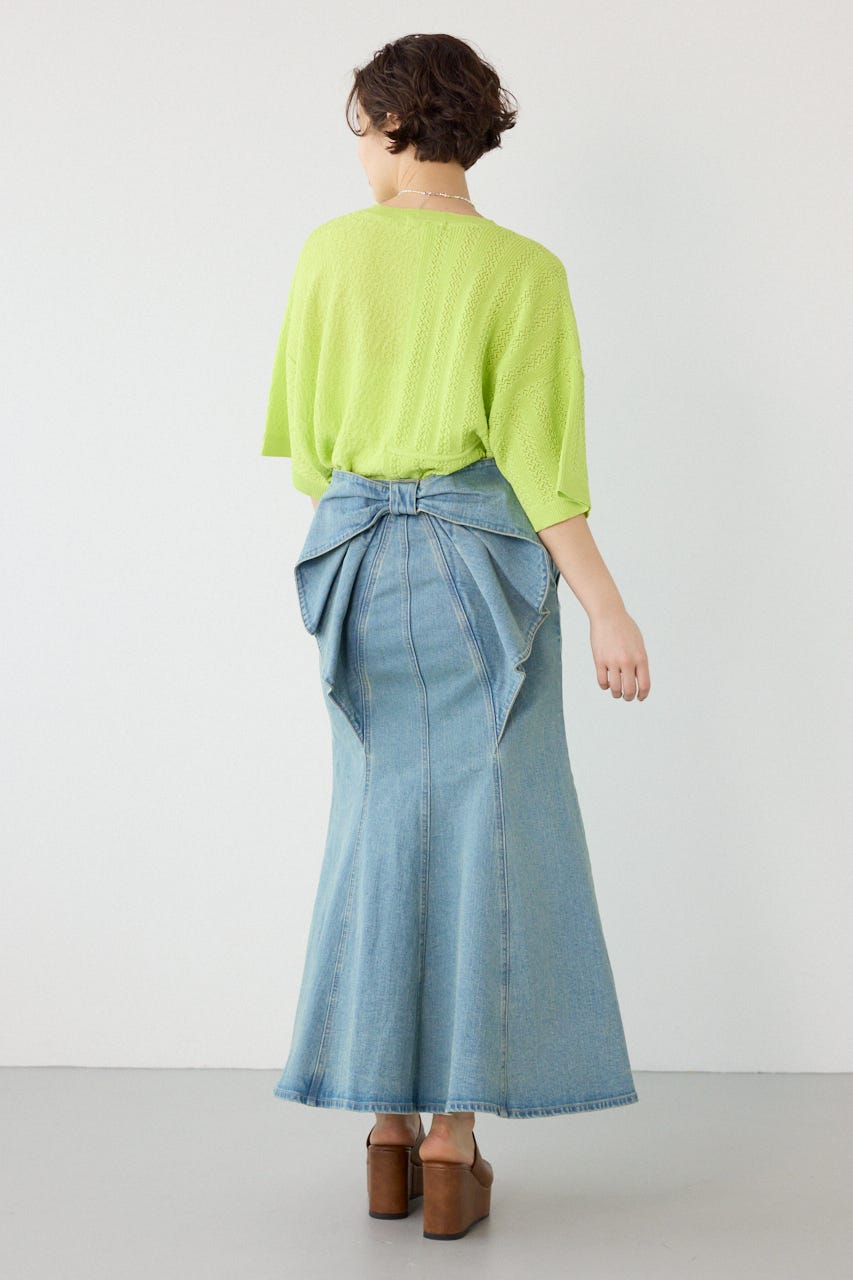 ビッグリボンマーメイドデニムスカート BLU S