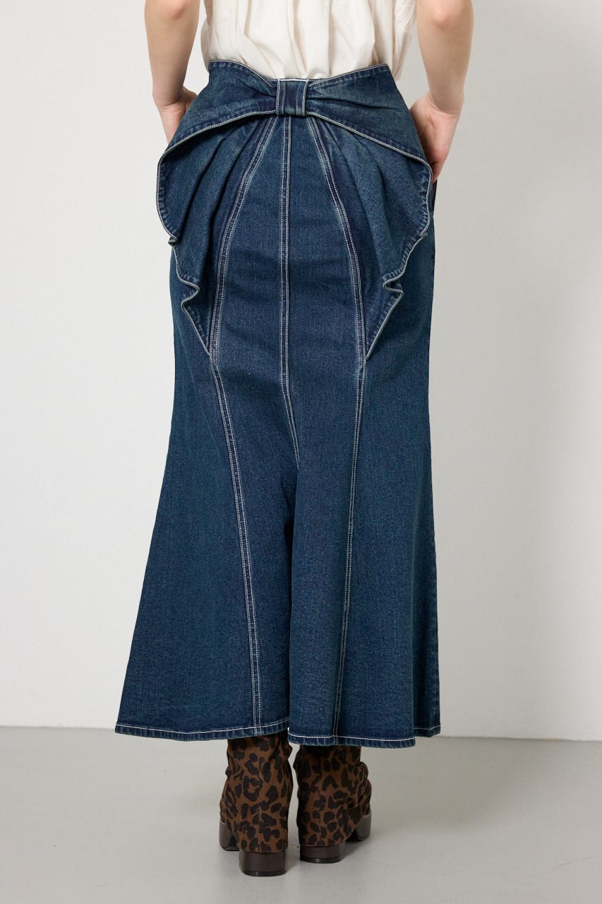 ビッグリボンマーメイドデニムスカート D/BLU M