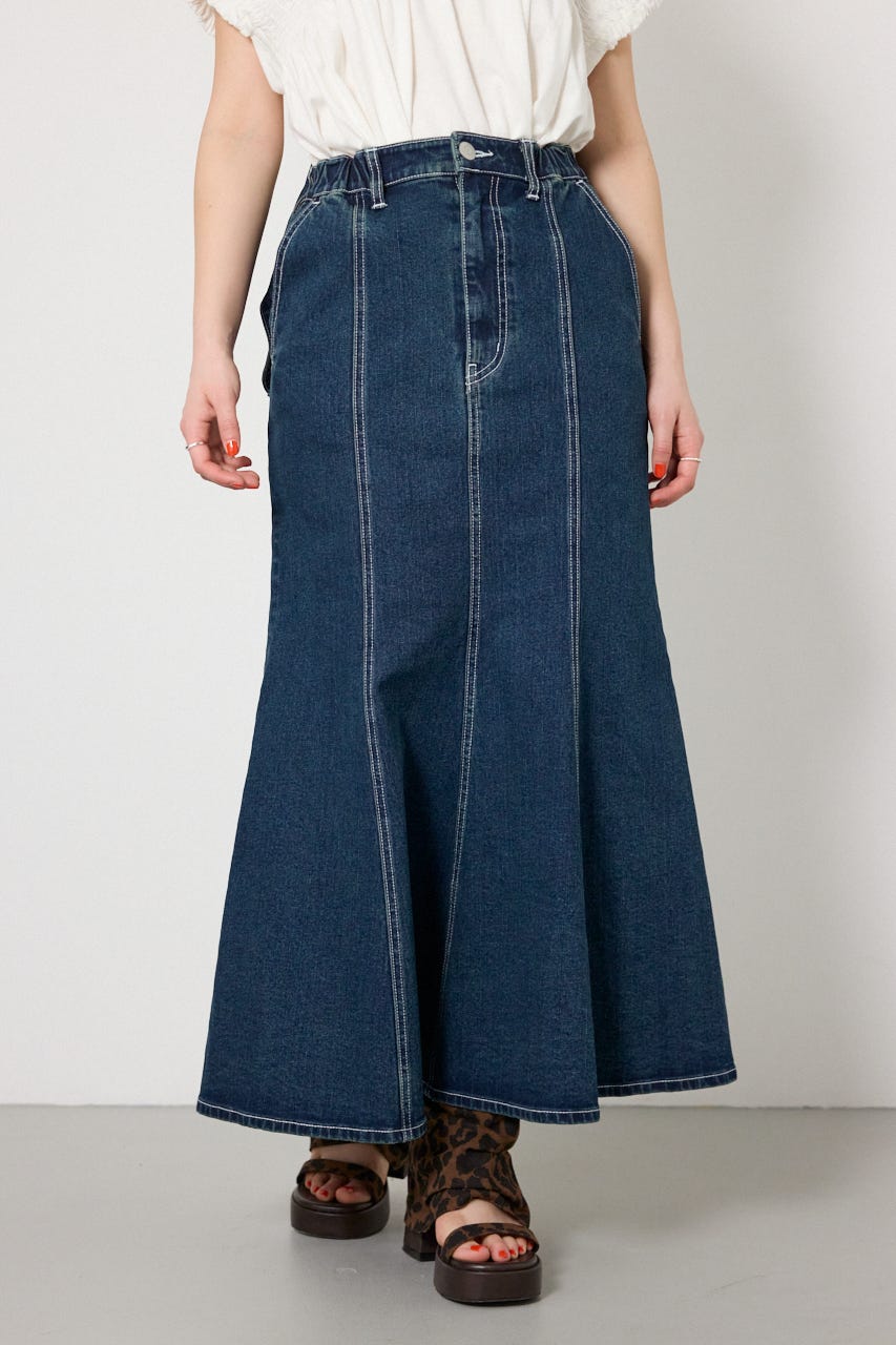 ビッグリボンマーメイドデニムスカート D/BLU M