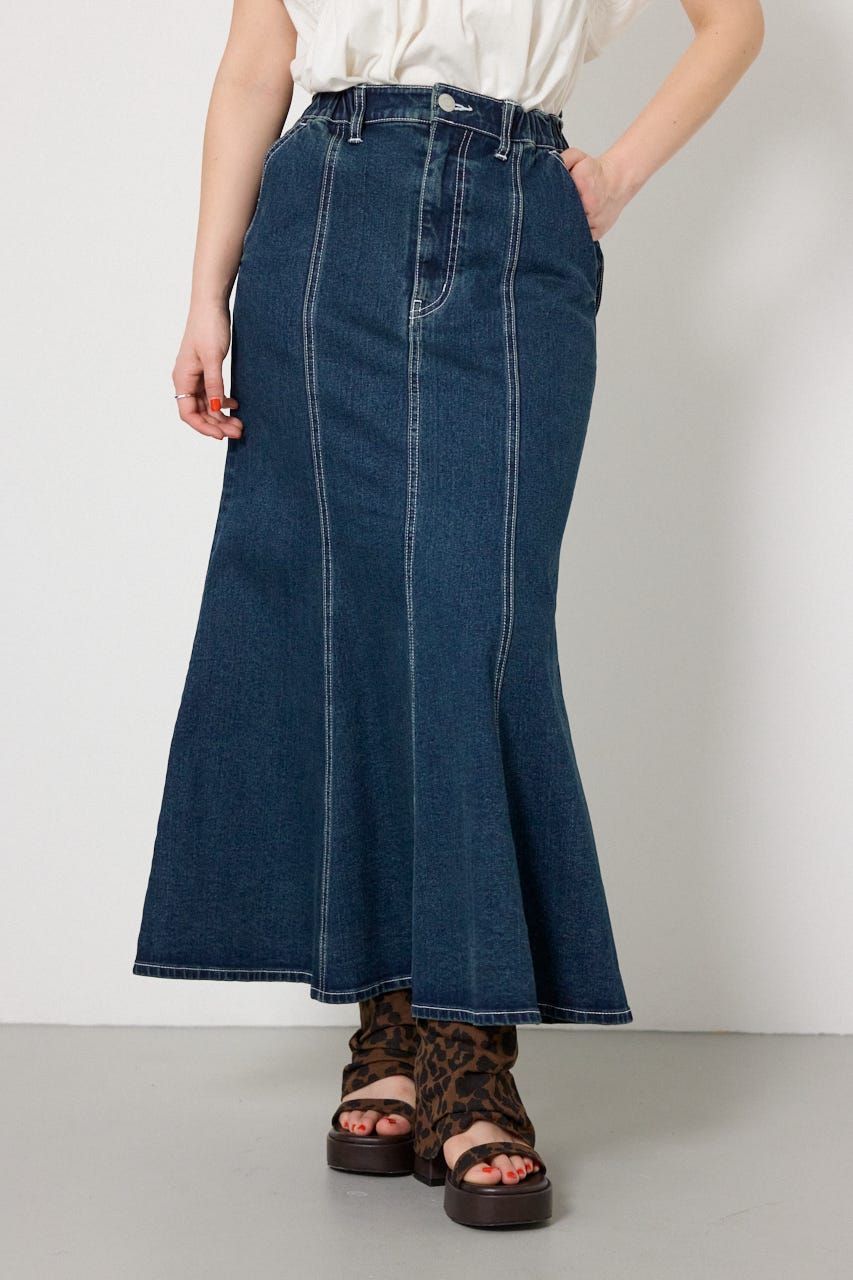 ビッグリボンマーメイドデニムスカート D/BLU M