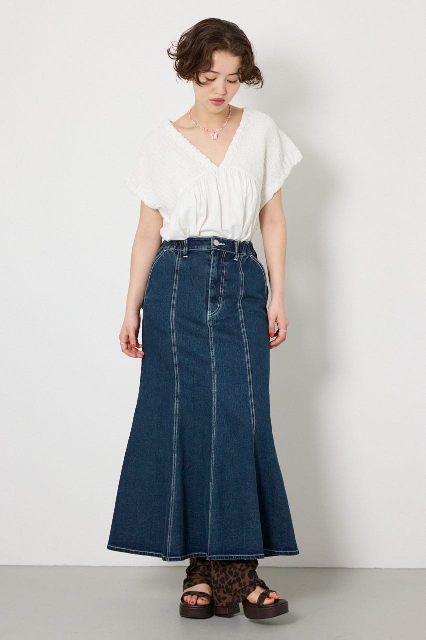 ビッグリボンマーメイドデニムスカート D/BLU M