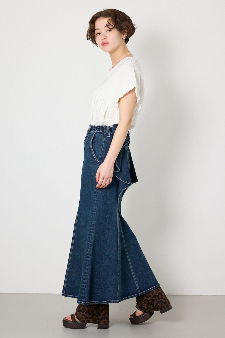 ビッグリボンマーメイドデニムスカート D/BLU M