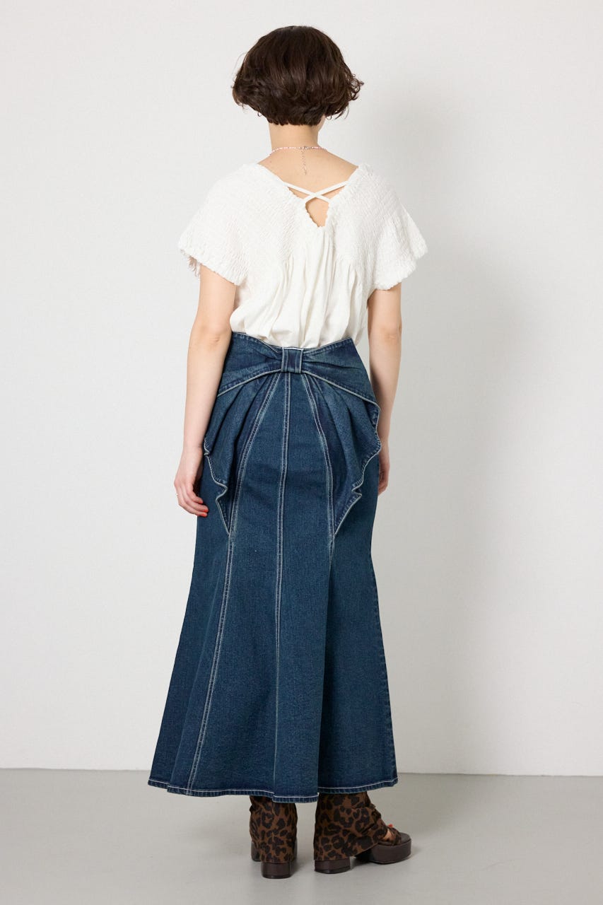 ビッグリボンマーメイドデニムスカート D/BLU M