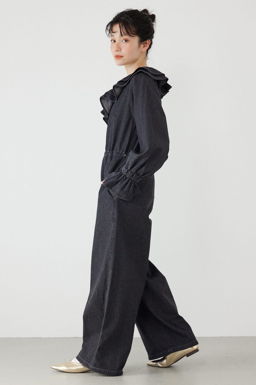 フリルデニムオールインワン BLK FREE