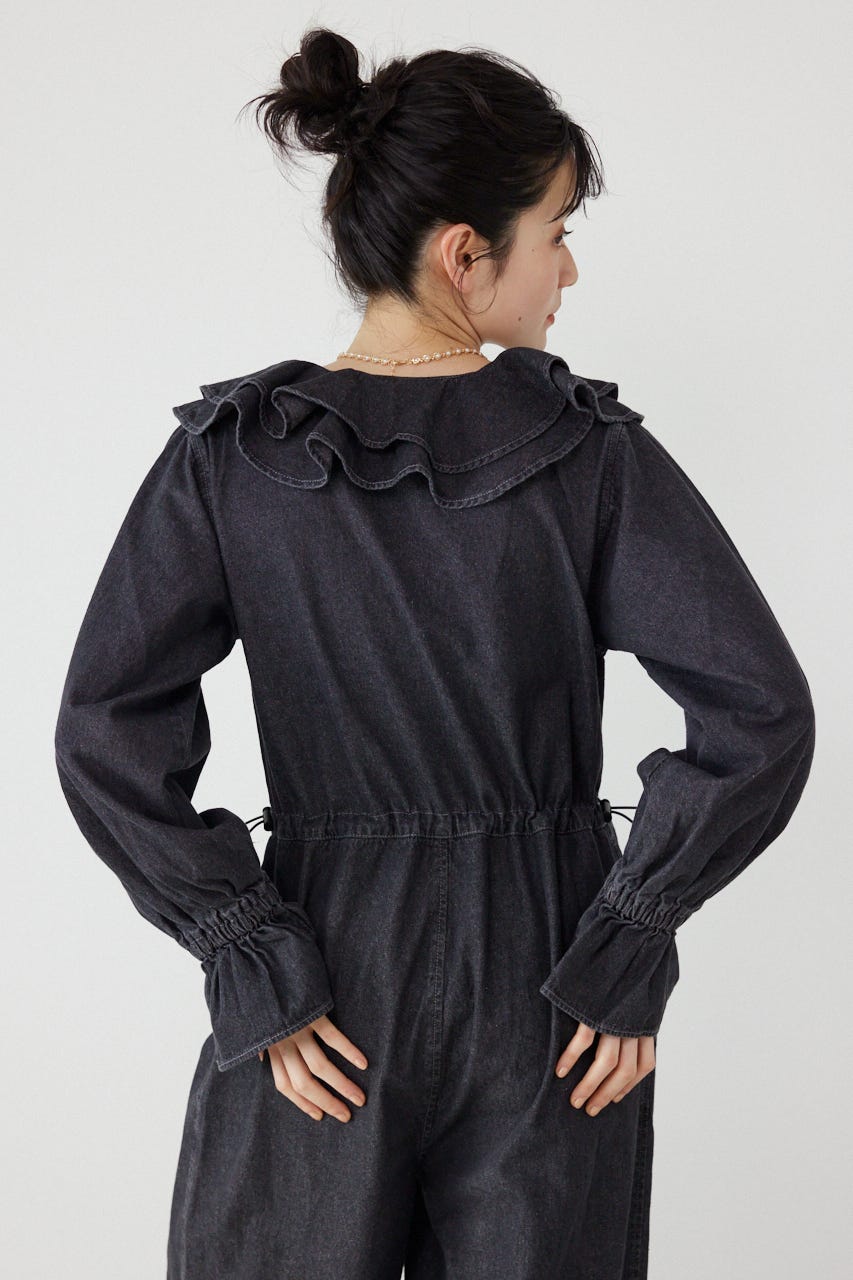 フリルデニムオールインワン BLK FREE