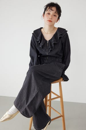 フリルデニムオールインワン