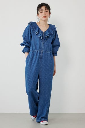 フリルデニムオールインワン