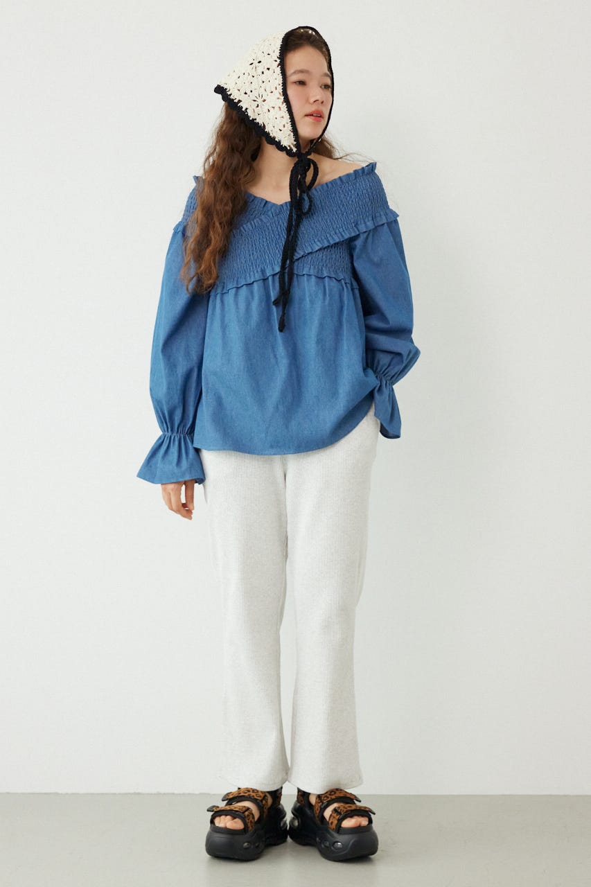 シャーリング2WAYトップス BLU FREE