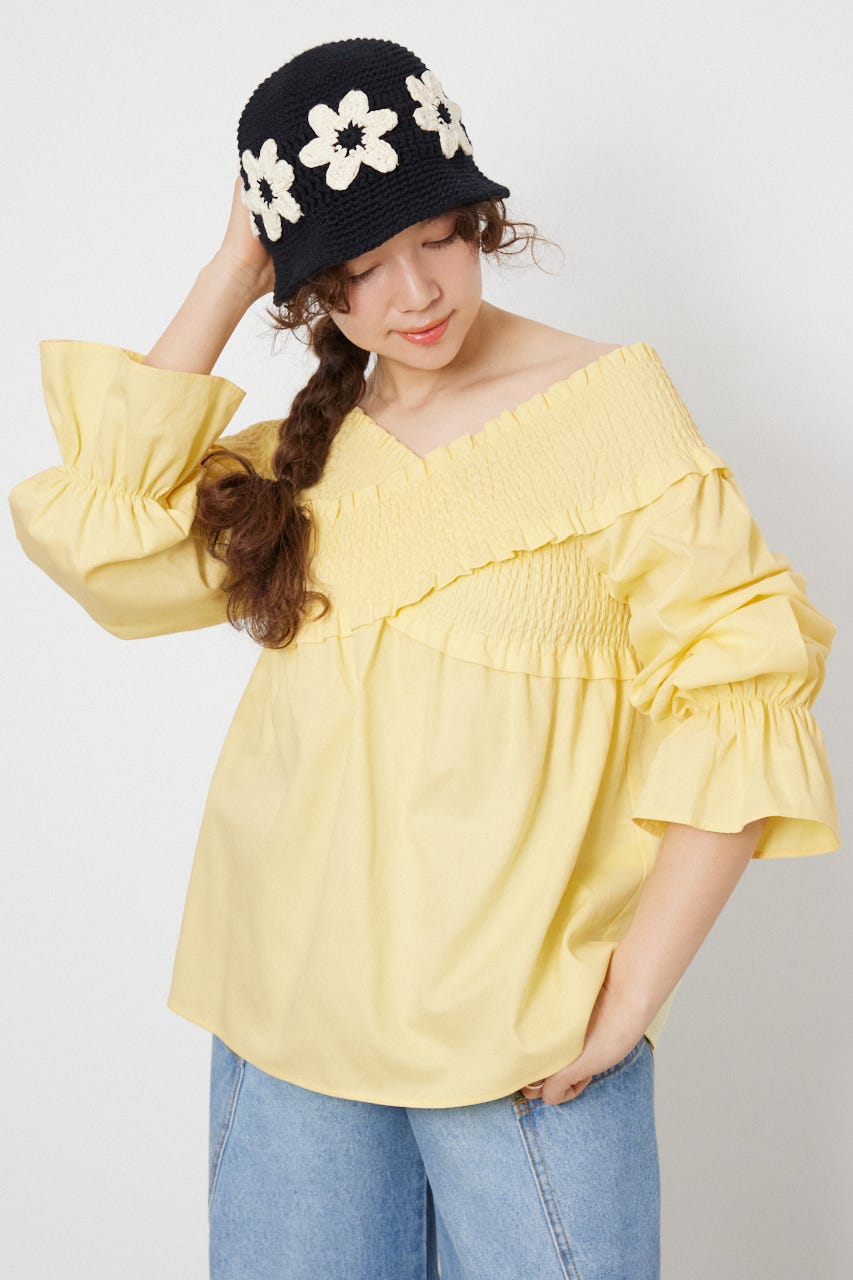 シャーリング2WAYトップス L/YEL FREE