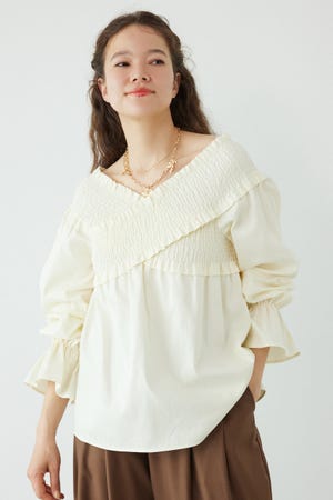 シャーリング2WAYトップス