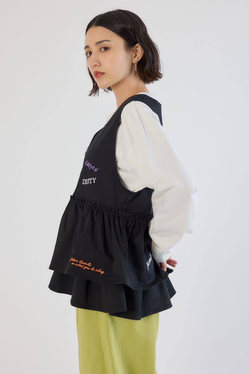 embroideryフロントジップベスト BLK FREE