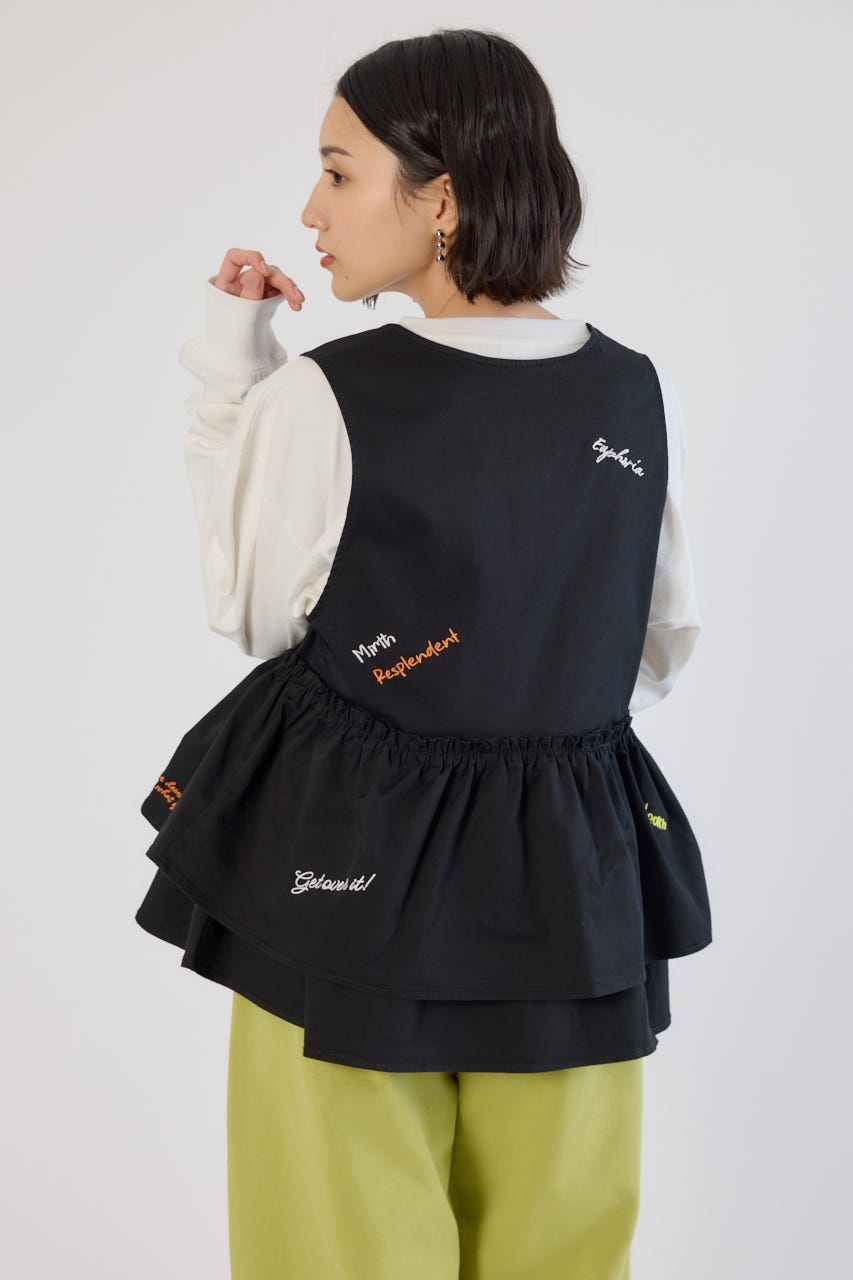 embroideryフロントジップベスト BLK FREE
