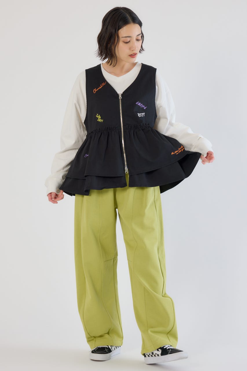 embroideryフロントジップベスト BLK FREE