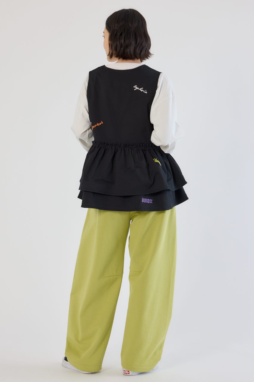 embroideryフロントジップベスト BLK FREE