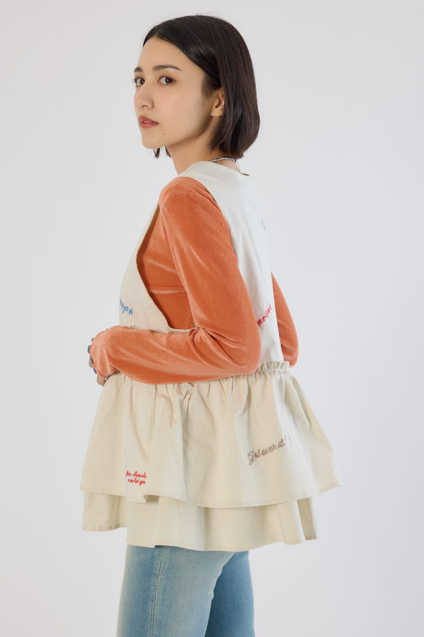embroideryフロントジップベスト WHT FREE