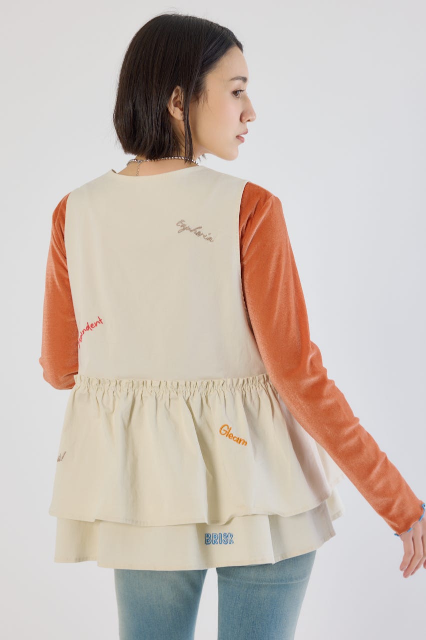 embroideryフロントジップベスト WHT FREE