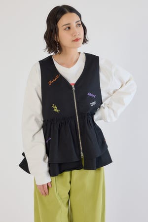 embroideryフロントジップベスト