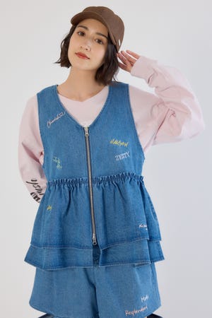 embroideryフロントジップベスト