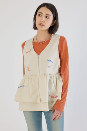 embroideryフロントジップベスト