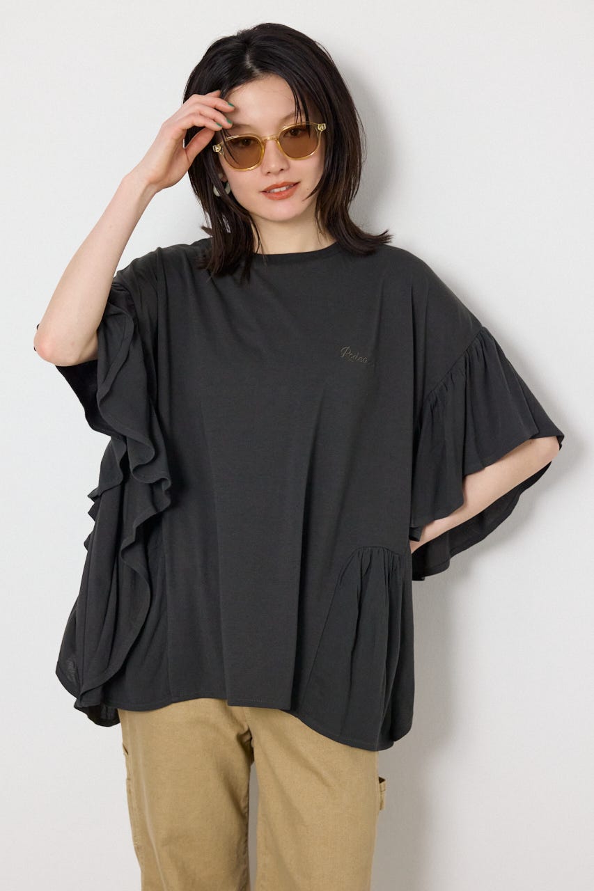 レーヨンクレープドッキングフリルトップス C.GRY FREE