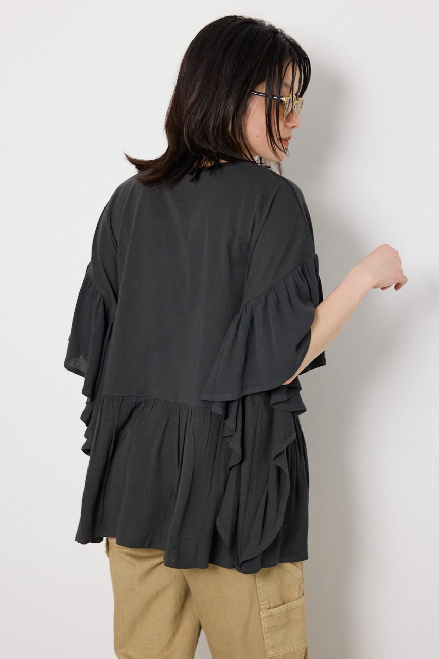 レーヨンクレープドッキングフリルトップス C.GRY FREE