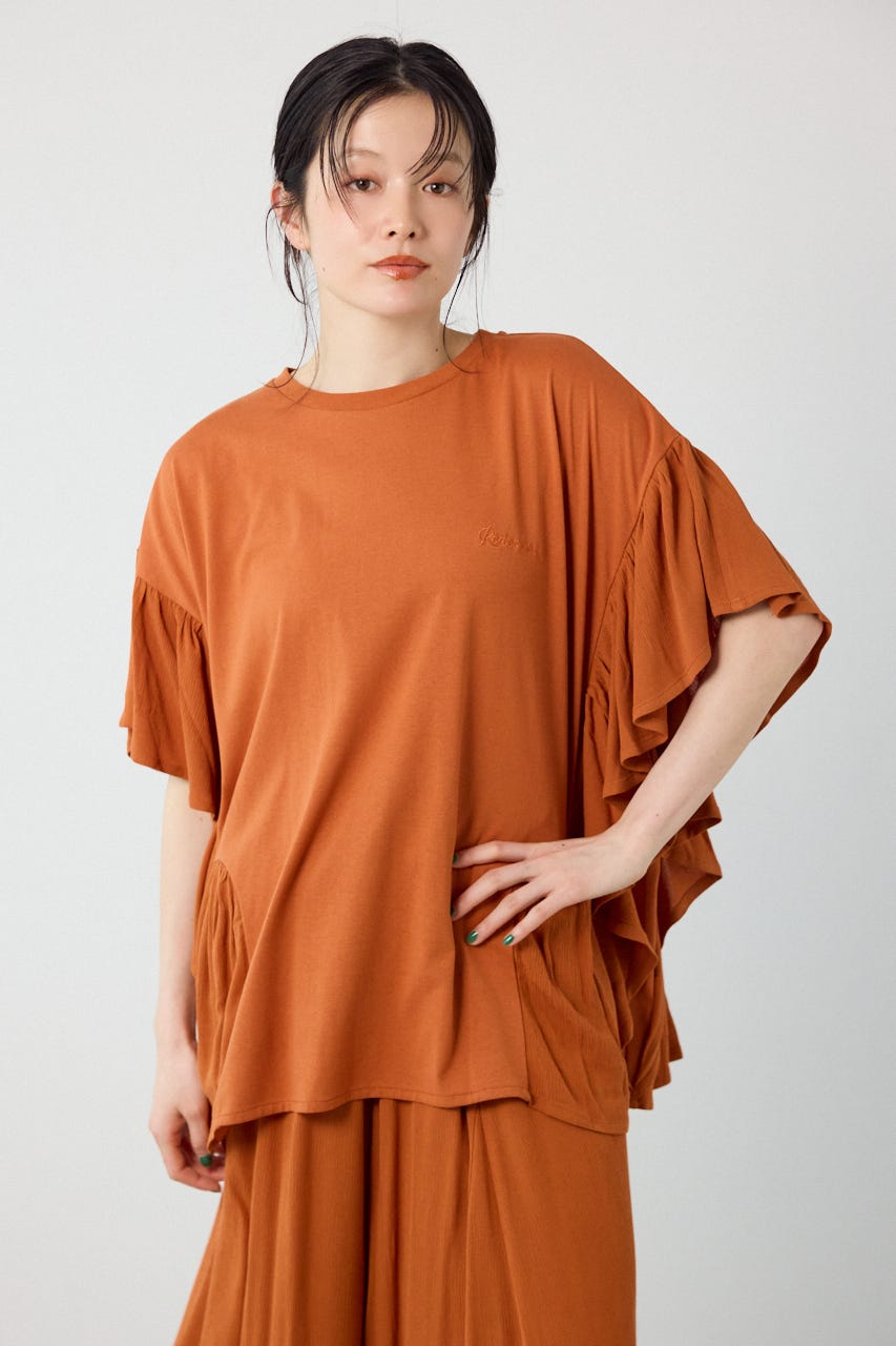 レーヨンクレープドッキングフリルトップス D/ORG FREE