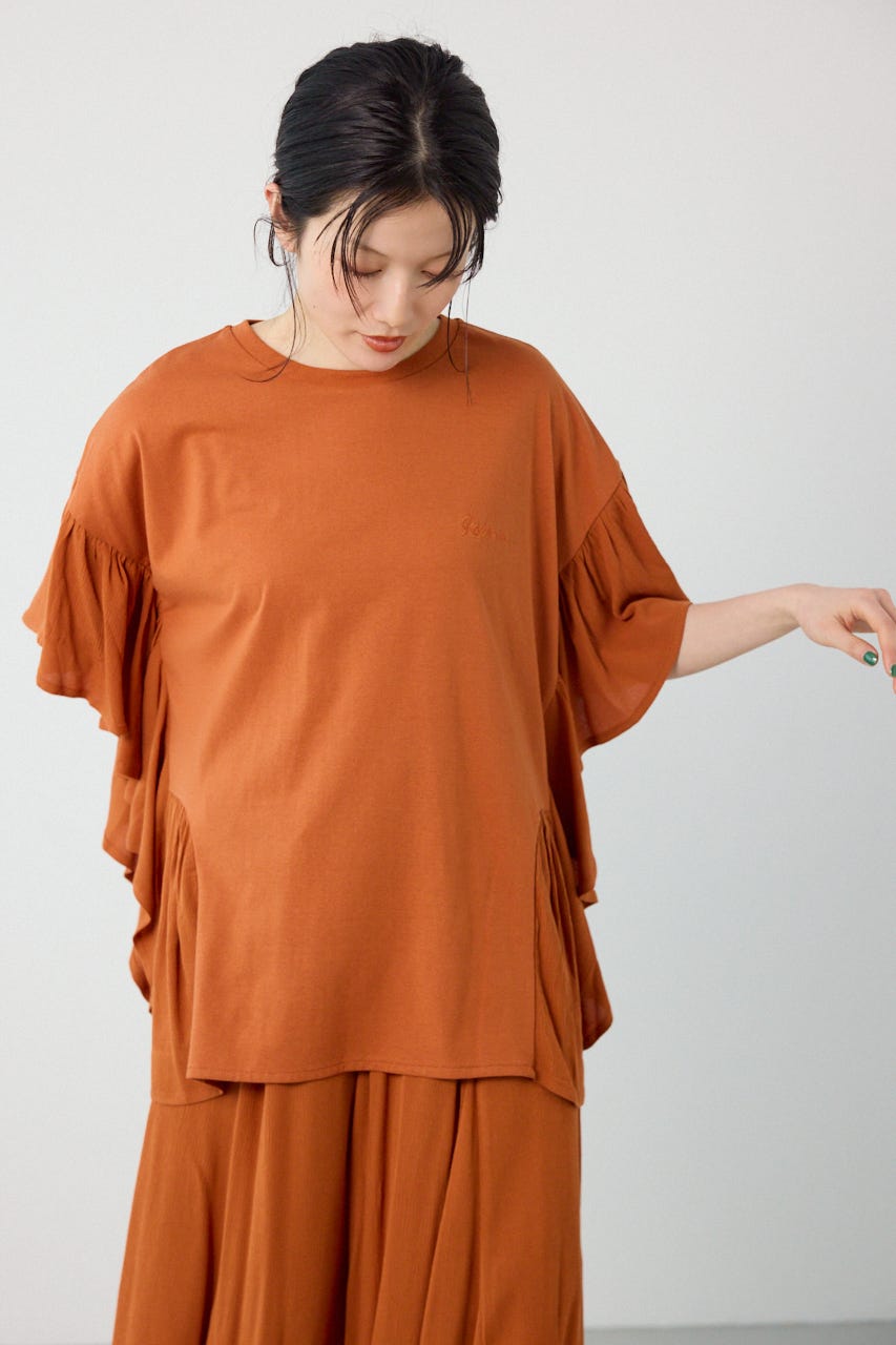 レーヨンクレープドッキングフリルトップス D/ORG FREE