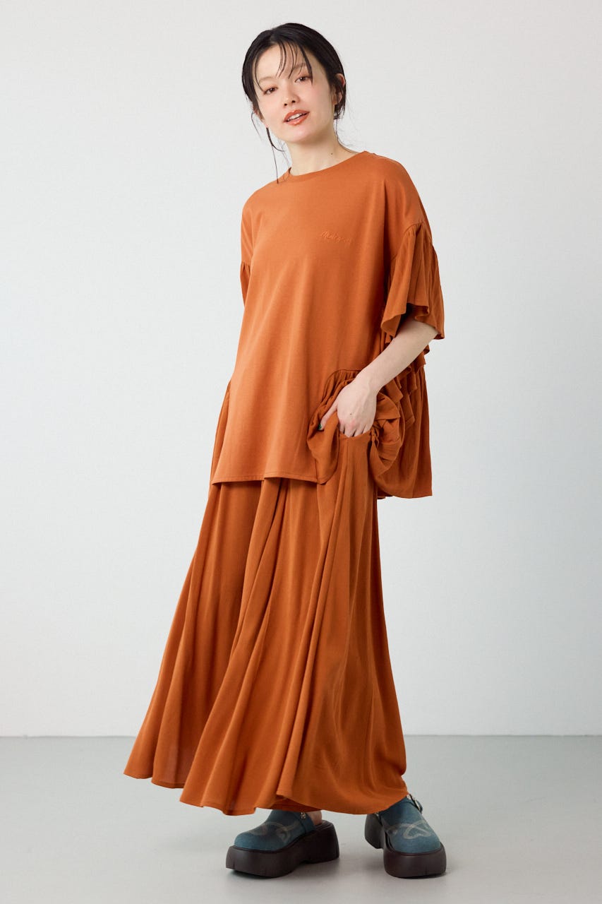 レーヨンクレープドッキングフリルトップス D/ORG FREE