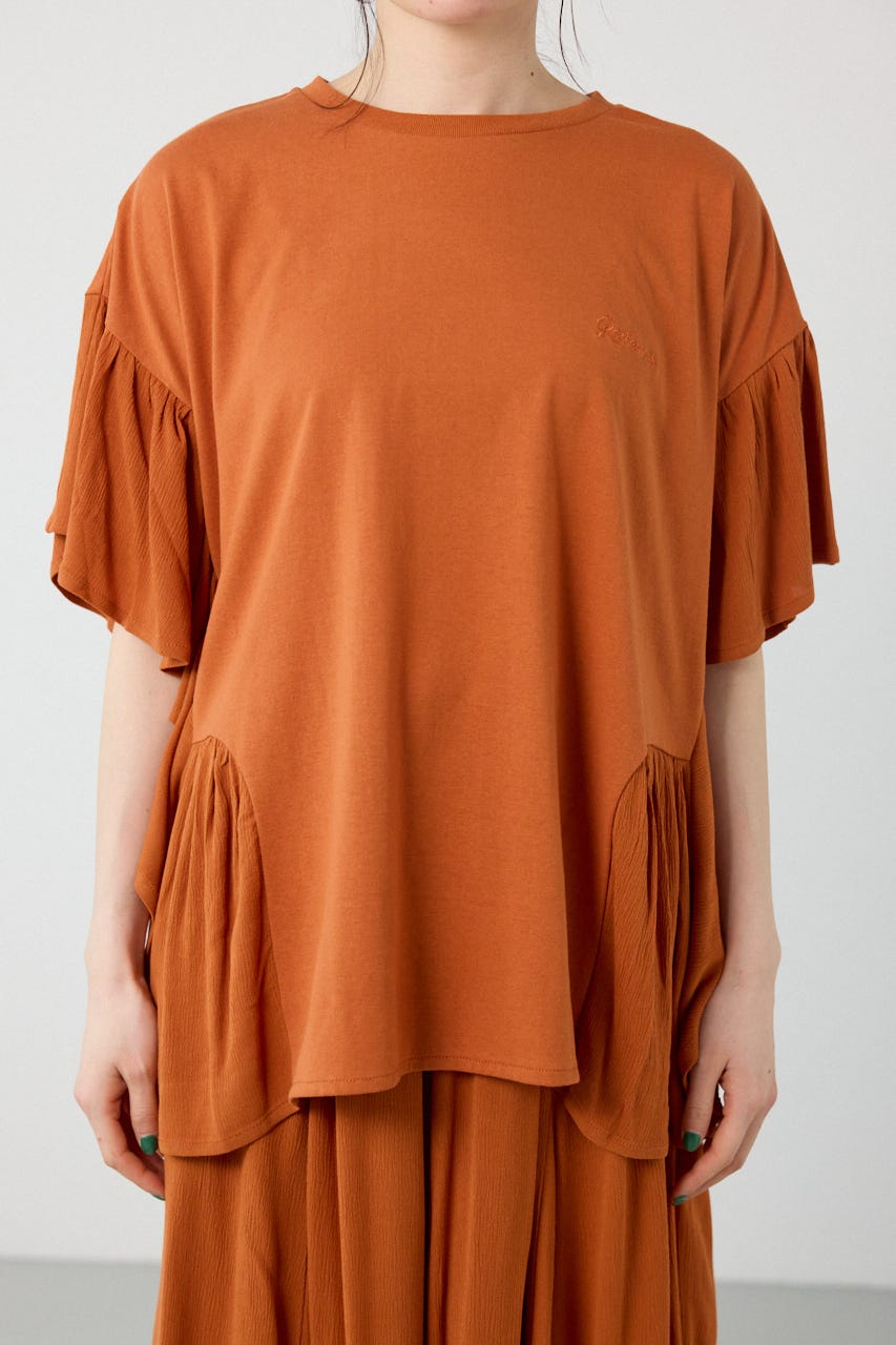 レーヨンクレープドッキングフリルトップス D/ORG FREE