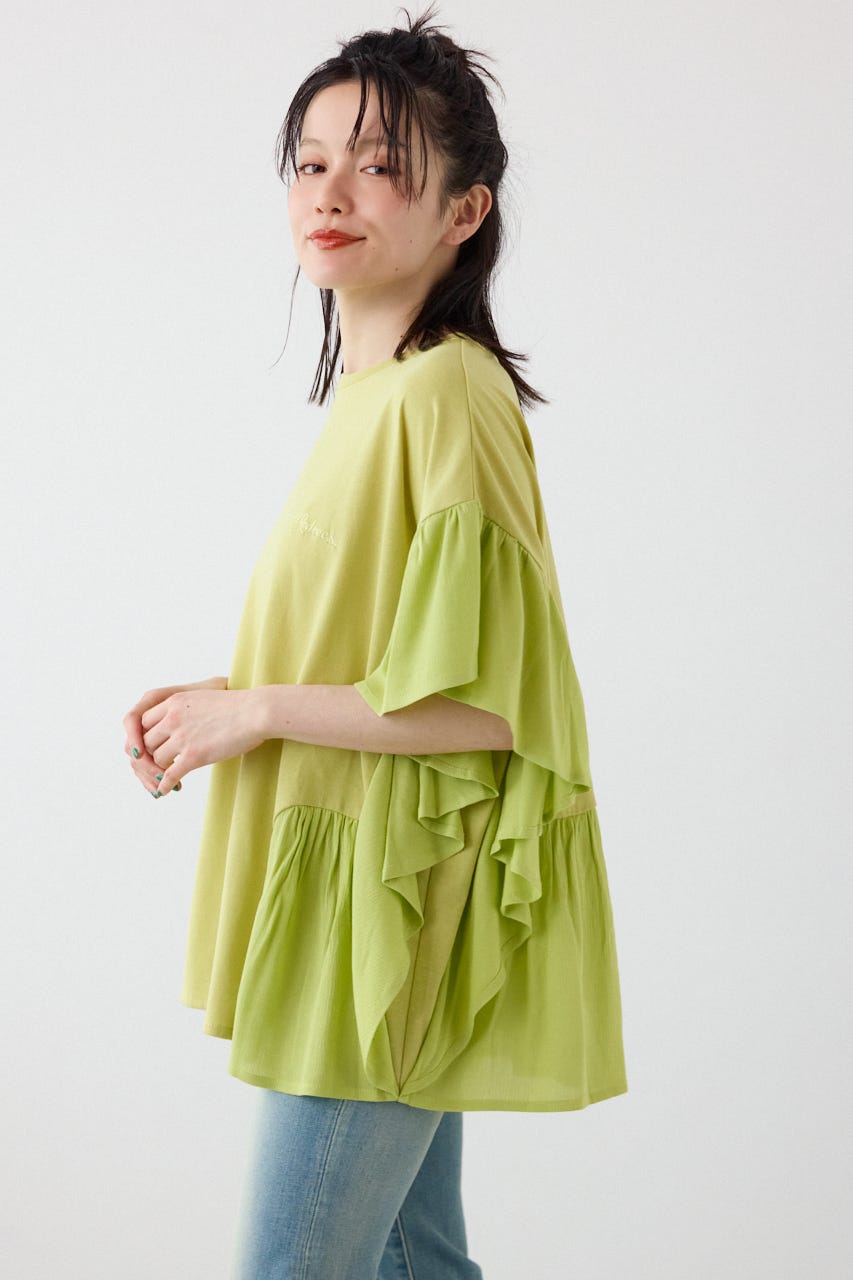 レーヨンクレープドッキングフリルトップス LIME FREE
