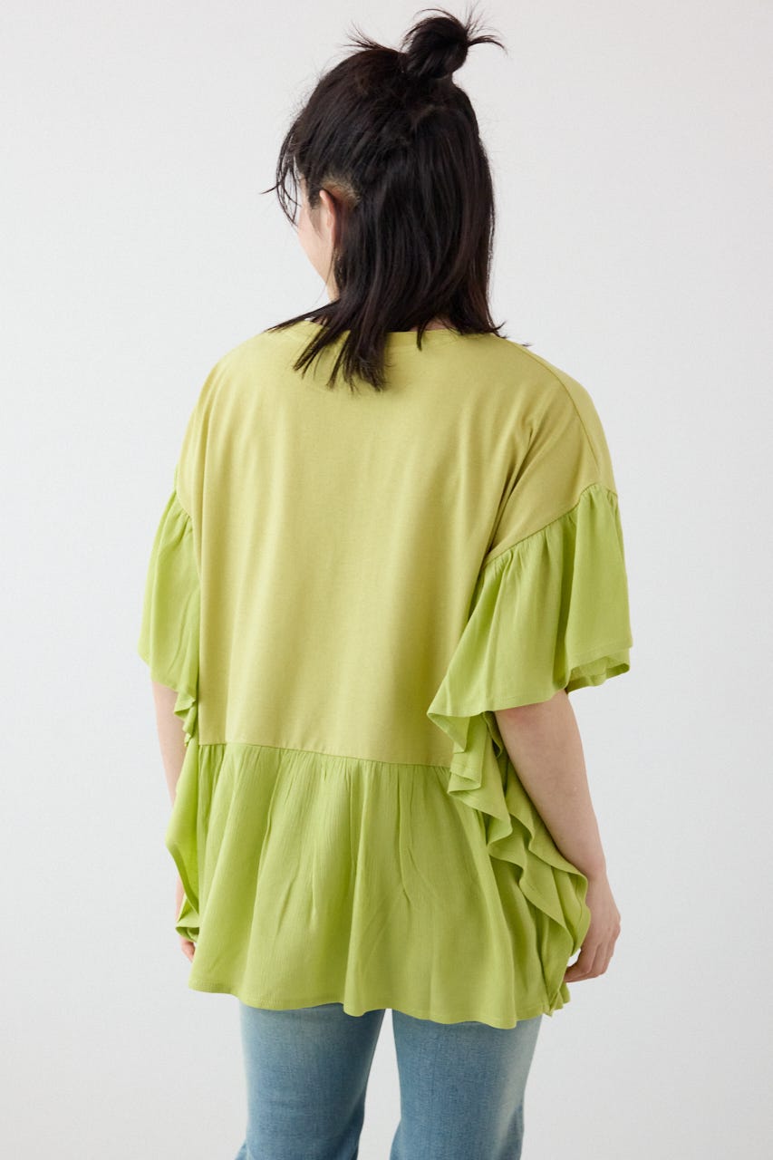 レーヨンクレープドッキングフリルトップス LIME FREE