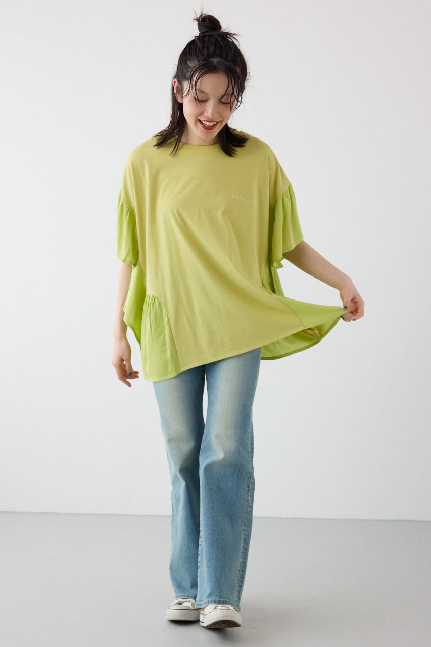 レーヨンクレープドッキングフリルトップス LIME FREE