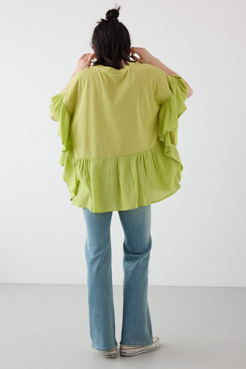 レーヨンクレープドッキングフリルトップス LIME FREE