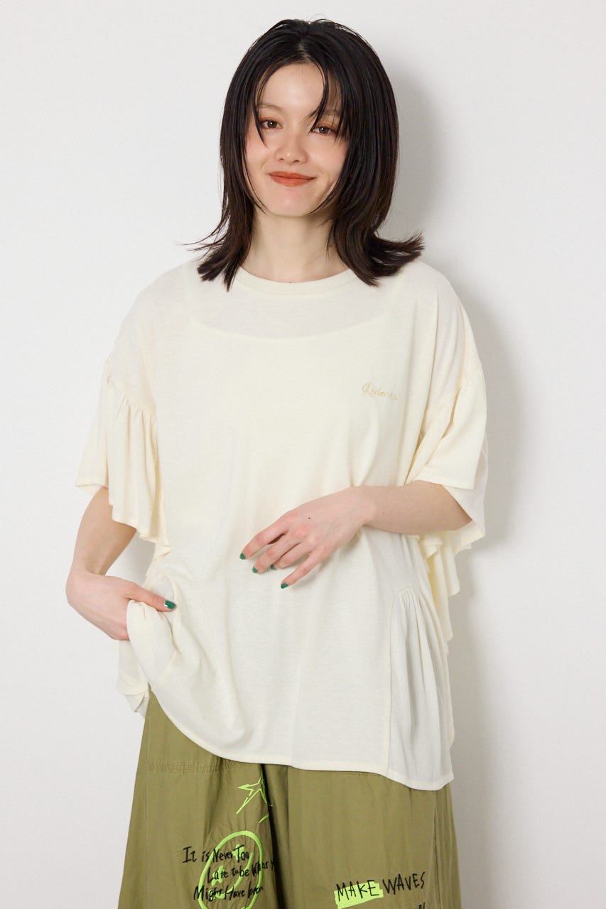 レーヨンクレープドッキングフリルトップス O/WHT FREE