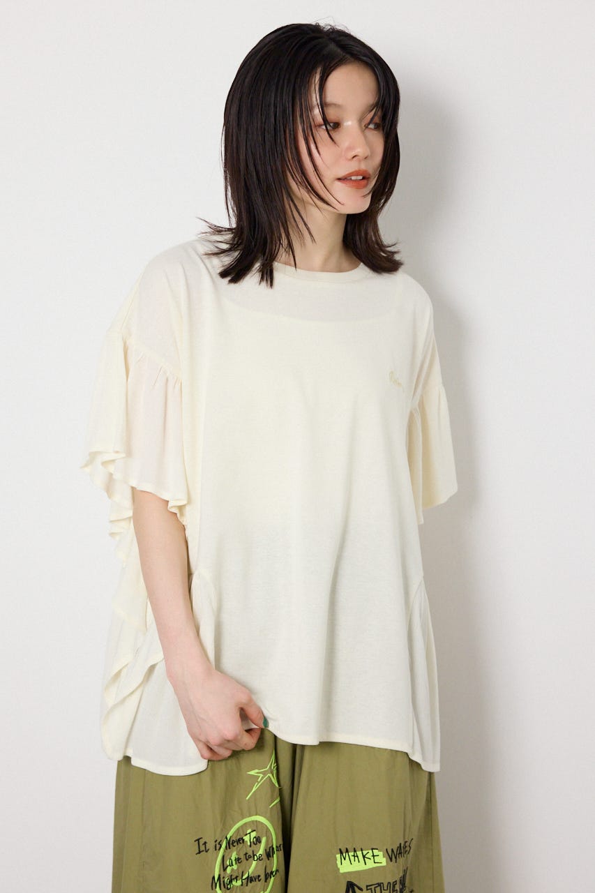 レーヨンクレープドッキングフリルトップス O/WHT FREE